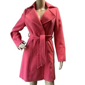 Woman's Countess Fuchsia Double Breasted Belted Trenchcoat Soft Girl Coat Sz Sm